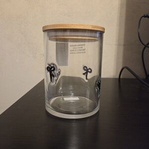 Glass Jar with Wooden Lid and Black Bow Design